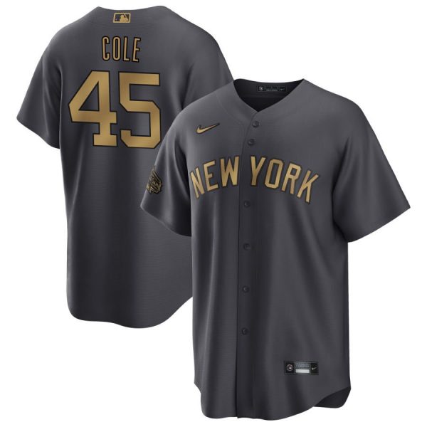 Men New York Yankees #45 Gerrit Cole 2022 All-Star Charcoal Cool Base Stitched Baseball Jersey