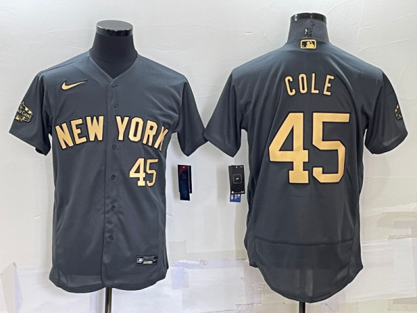 Men New York Yankees #45 Gerrit Cole 2022 All-Star Charcoal Flex Base Stitched Baseball Jersey