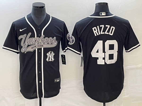Men New York Yankees #48 Anthony Rizzo Black With Patch Cool Base Stitched Baseball Jersey