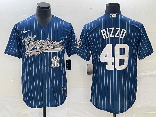 Men New York Yankees #48 Anthony Rizzo Navy With Patch Cool Base Stitched Baseball Jersey