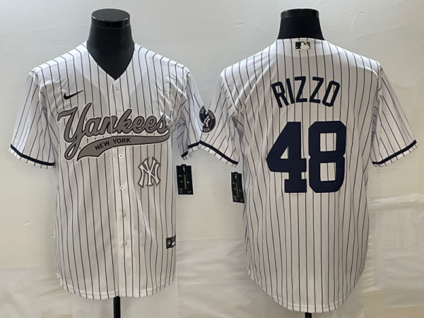 Men New York Yankees #48 Anthony Rizzo White With Patch Cool Base Stitched Baseball Jersey