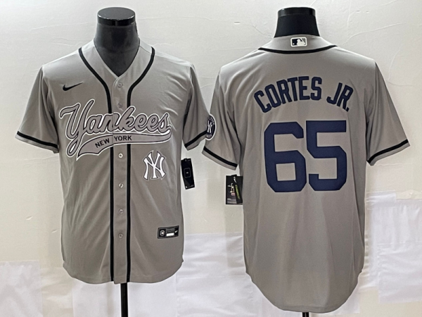 Men New York Yankees #65 Nestor Cortes Jr. Gray With Patch Cool Base Stitched Baseball Jersey