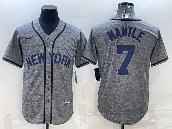 Men New York Yankees #7 Mickey Mantle Grey Cool Base Stitched Jersey