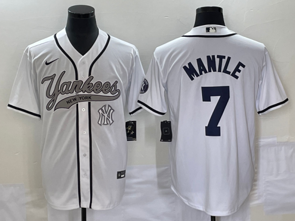 Men New York Yankees #7 Mickey Mantle White With Patch Cool Base Stitched Baseball Jersey