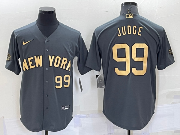 Men New York Yankees #99 Aaron Judge 2022 All-Star Charcoal Cool Base Stitched Baseball Jersey