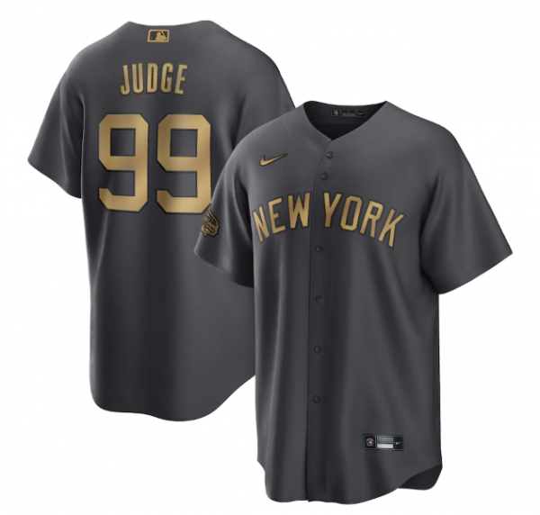 Men New York Yankees #99 Aaron Judge 2022 All-Star Charcoal Cool Base Stitched Baseball Jersey