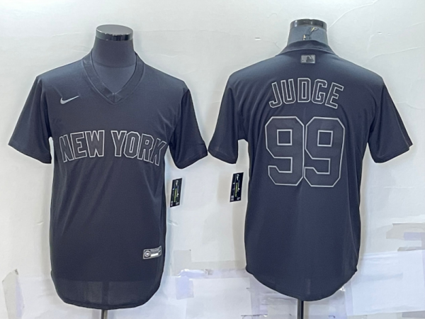 Men New York Yankees #99 Aaron Judge Black Pitch Black Fashion Replica Stitched Jersey