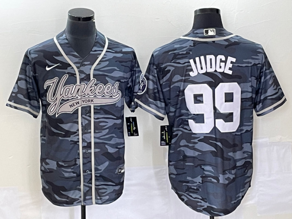 Men New York Yankees #99 Aaron Judge Gray Camo With Patch Cool Base Stitched Baseball Jersey