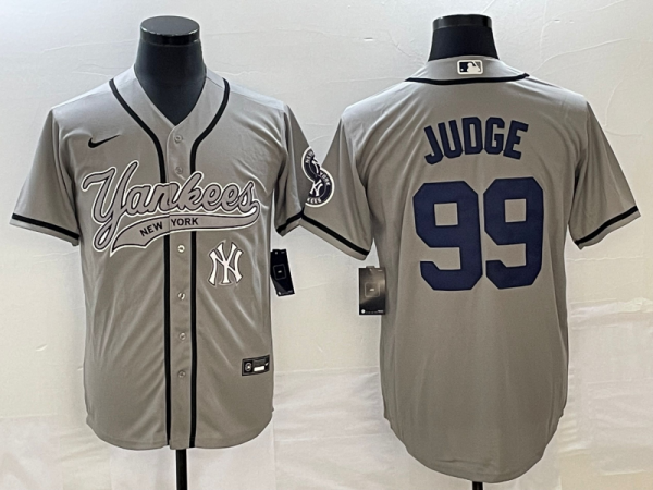 Men New York Yankees #99 Aaron Judge Gray With Patch Cool Base Stitched Baseball Jersey