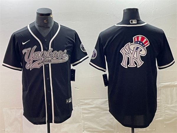 Men New York Yankees Black Team Big Logo Cool Base Stitched Baseball Jersey