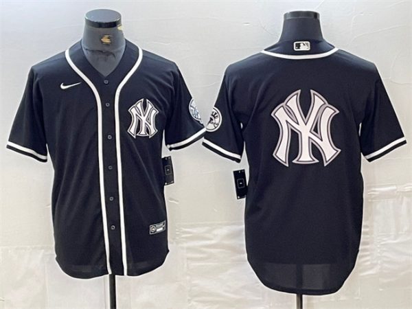Men New York Yankees Black Team Big Logo Cool Base Stitched Baseball Jersey