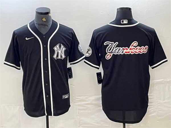 Men New York Yankees Black Team Big Logo Cool Base Stitched Baseball Jersey