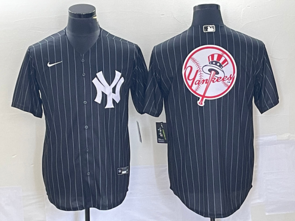 Men New York Yankees Black Team Big Logo With Patch Cool Base Stitched Baseball Jersey