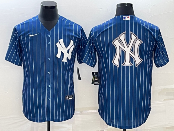 Men New York Yankees Blue Team Big Logo Cool Base Stitched Baseball Jersey