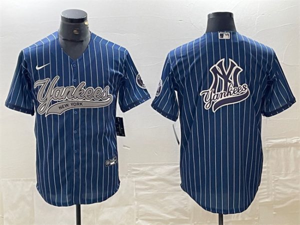 Men New York Yankees Navy Team Big Logo Cool Base Stitched Baseball Jersey