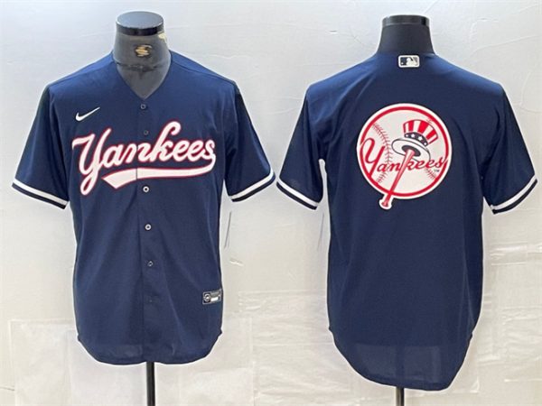 Men New York Yankees Navy Team Big Logo Cool Base Stitched Baseball Jersey