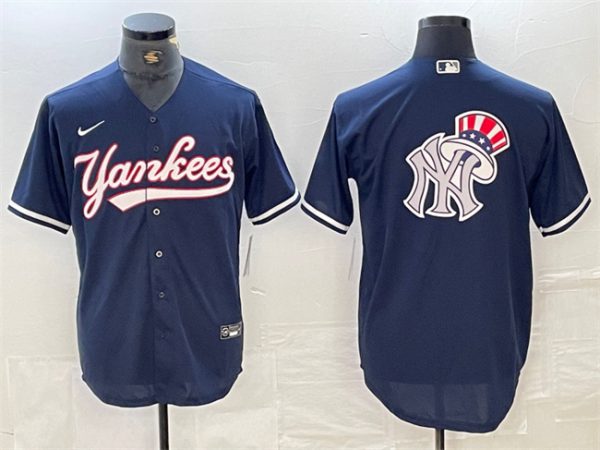 Men New York Yankees Navy Team Big Logo Cool Base Stitched Baseball Jersey