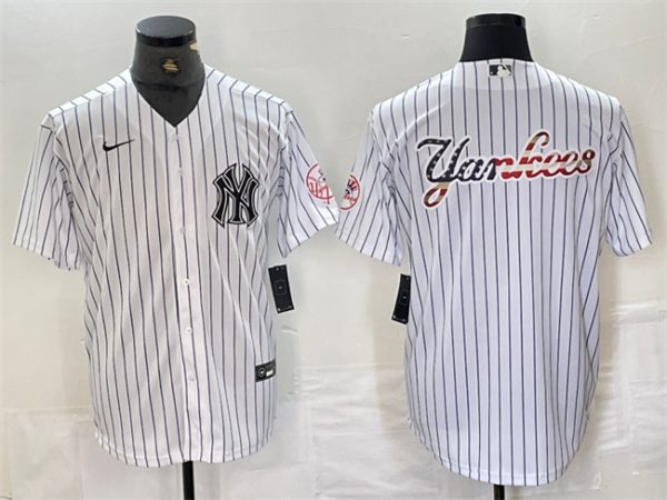 Men New York Yankees White Team Big Logo Cool Base Stitched Baseball Jersey