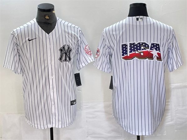 Men New York Yankees White Team Big Logo Cool Base Stitched Baseball Jersey