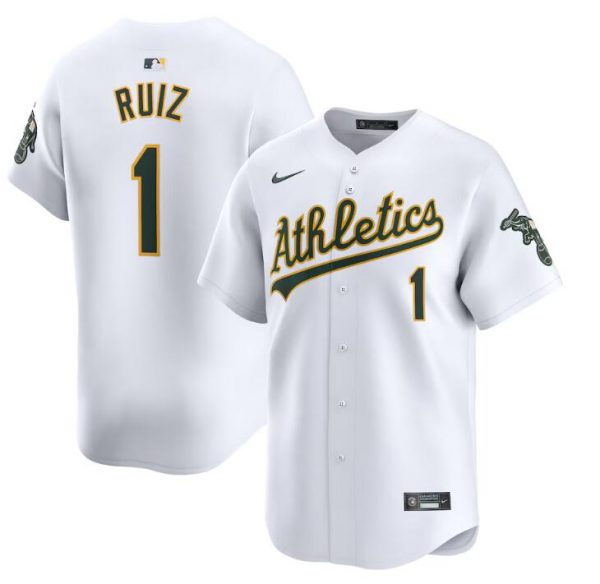Men Oakland Athletics #1 Esteury Ruiz White Home Limited Stitched Jersey
