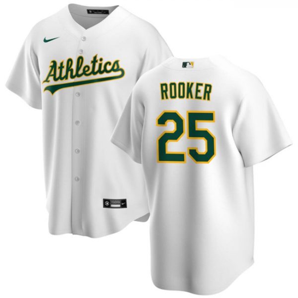 Men Oakland Athletics #25 Brent Rooker White Cool Base Stitched Jersey