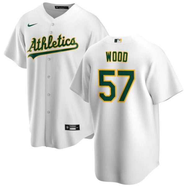 Men Oakland Athletics #57 Alex Wood White Cool Base Stitched Jersey