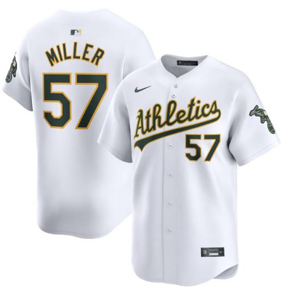 Men Oakland Athletics #57 Mason Miller White Home Limited Stitched Jersey