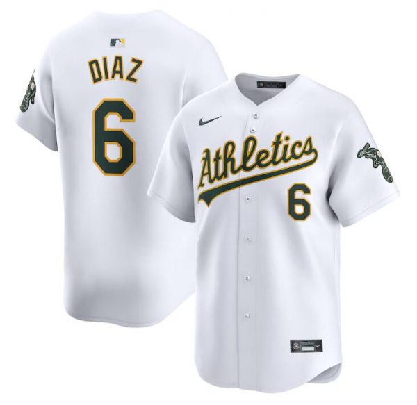 Men Oakland Athletics #6 Jordan Diaz White Home Limited Stitched Jersey
