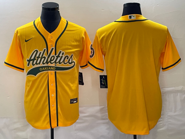Men Oakland Athletics Blank Yellow Cool Base Stitched Baseball Jersey