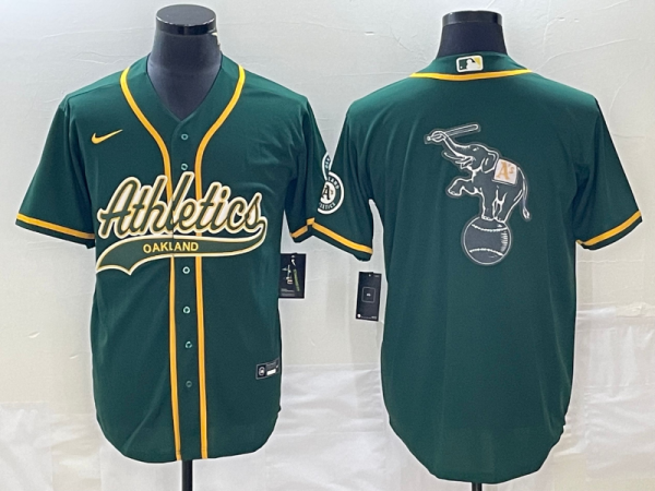 Men Oakland Athletics Green Team Big Logo Cool Base Stitched Baseball Jersey 001