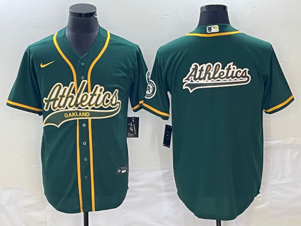 Men Oakland Athletics Green Team Big Logo Cool Base Stitched Baseball Jersey 002
