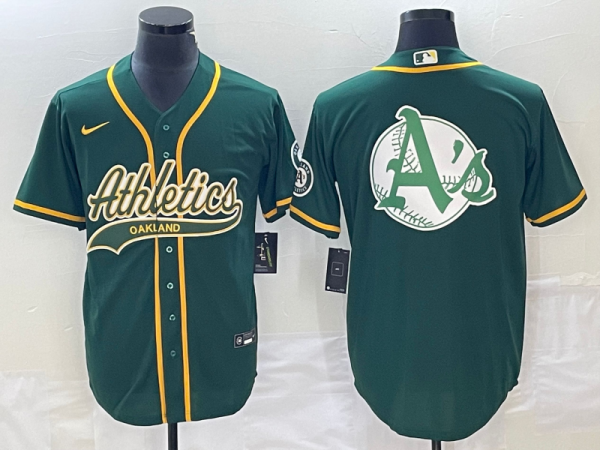 Men Oakland Athletics Green Team Big Logo Cool Base Stitched Baseball Jersey 003