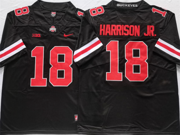 Men Ohio State Buckeyes #18 Harrinson jr Black/Red Stitched Jersey