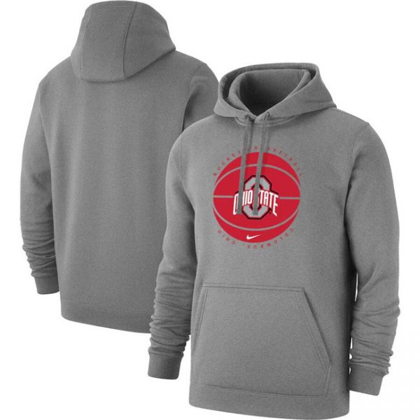Men Ohio State Buckeyes Grey Basketball Pullover Hoodie