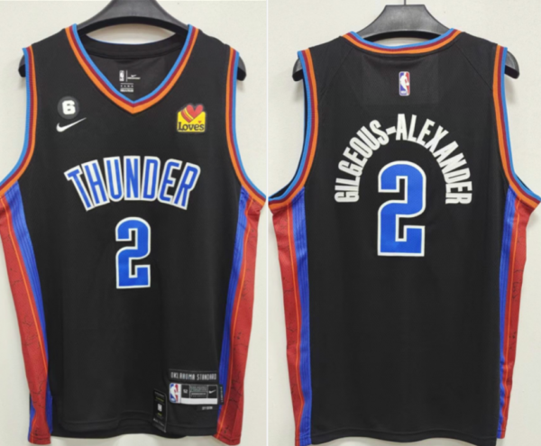 Men Oklahoma City Thunder #2 Shai Gilgeous-Alexander Black With NO.6 Patch Stitched Basketball Jersey