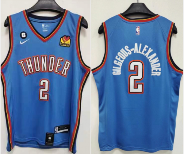 Men Oklahoma City Thunder #2 Shai Gilgeous-Alexander Blue With NO.6 Patch Stitched Basketball Jersey