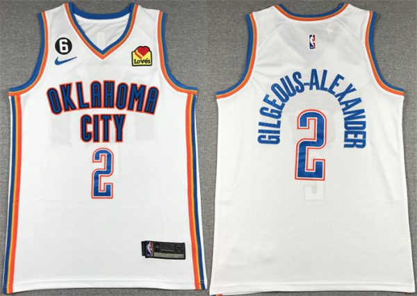 Men Oklahoma City Thunder #2 Shai Gilgeous-Alexander White With NO.6 Patch Stitched Basketball Jersey