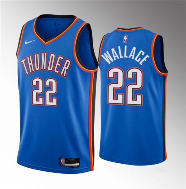 Men Oklahoma City Thunder #22 Cason Wallace Blue 2023 Draft Icon Edition Stitched Basketball Jersey