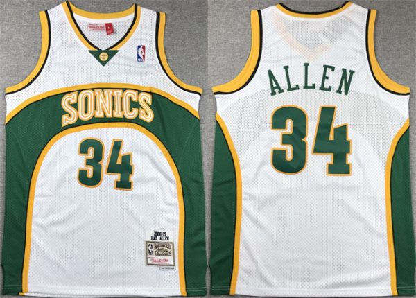 Men Oklahoma City Thunder #34 Ray Allen White 2006-07 Throwback SuperSonics Stitched Jersey