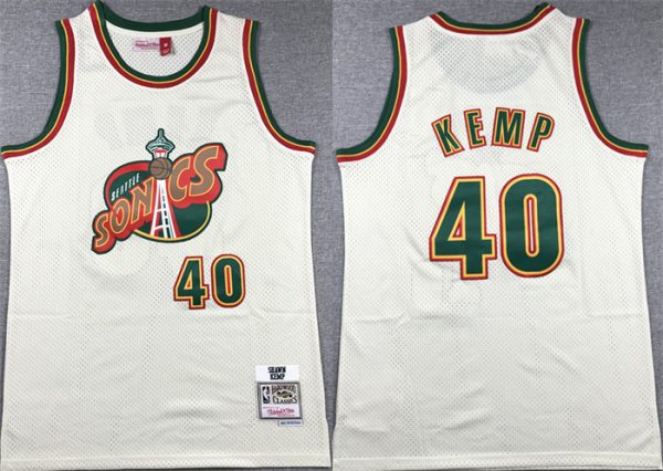 Men Oklahoma City Thunder #40 Shawn Kemp Mitchell & Ness Cream SuperSonics Stitched Jersey