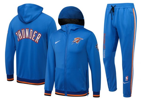 Men Oklahoma City Thunder 75th Anniversary Blue Performance Showtime Full-Zip Hoodie Jacket And Pants Suit