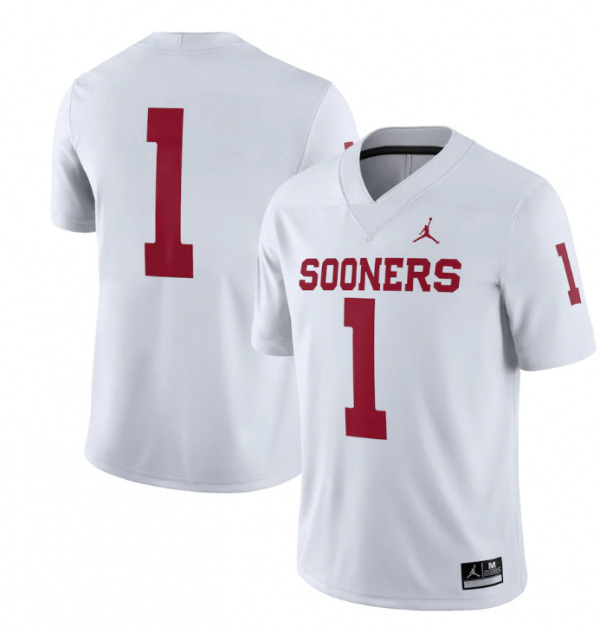 Men Oklahoma Sooners #1 White Away Game Jersey