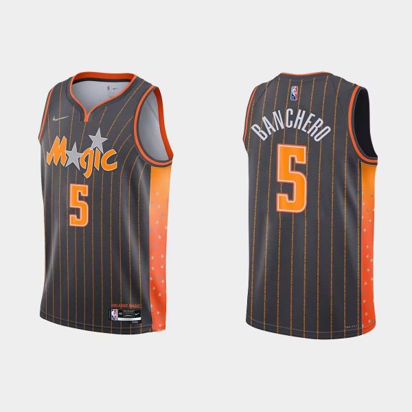 Men Orlando Magic #5 Paolo Banchero 2021/22 City Edition Black 75th Anniversary Stitched Basketball Jersey