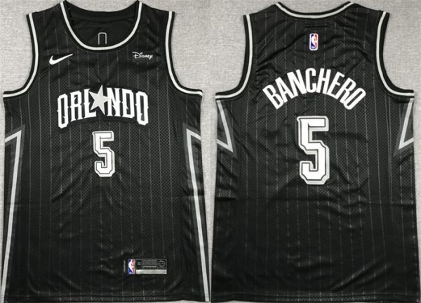 Men Orlando Magic #5 Paolo Banchero Black Icon Edition Stitched Swingman Jersey