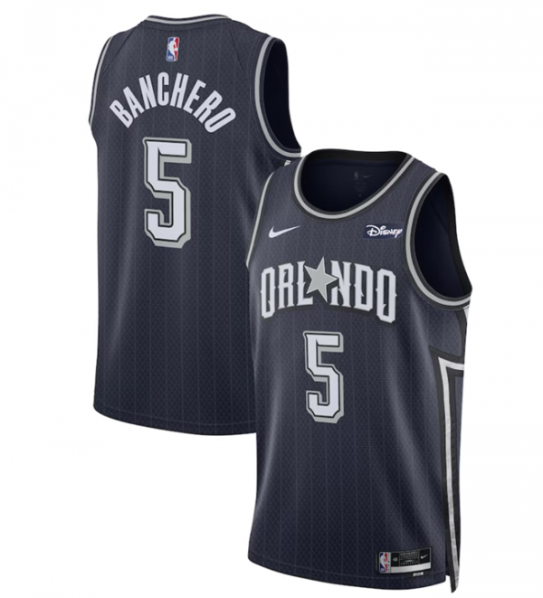 Men Orlando Magic #5 Paolo Banchero Navy 2023/24 City Edition Stitched Basketball Jersey