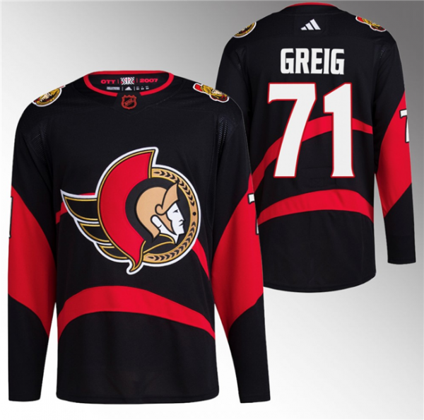 Men Ottawa Senators #71 Ridly Greig Black Reverse Retro Stitched Jersey