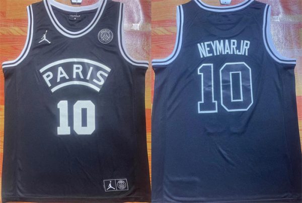 Men Paris Saint-Germain #10 Neymar Jr Black Stitched Basketball Jersey