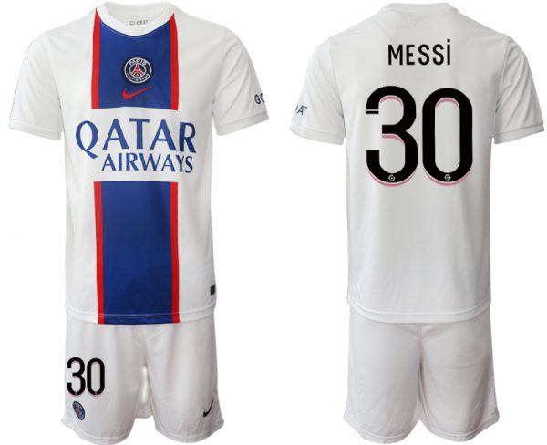 Men Paris Saint-Germain #30 Lionel Messi 2023 White Away Soccer Jersey Suit