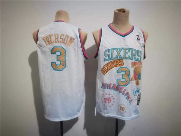 Men Philadelphia 76ers #3 Allen Iverson White Throwback basketball Jersey