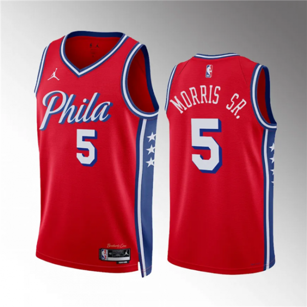 Men Philadelphia 76ers #5 Marcus Morris Sr Red Statement Edition Stitched Jersey